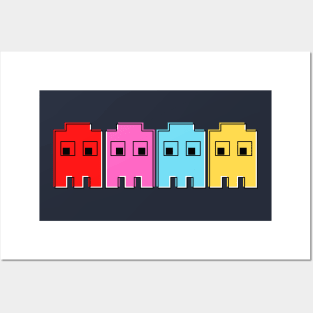 8-bit vintage, retro pac man ghosts Posters and Art